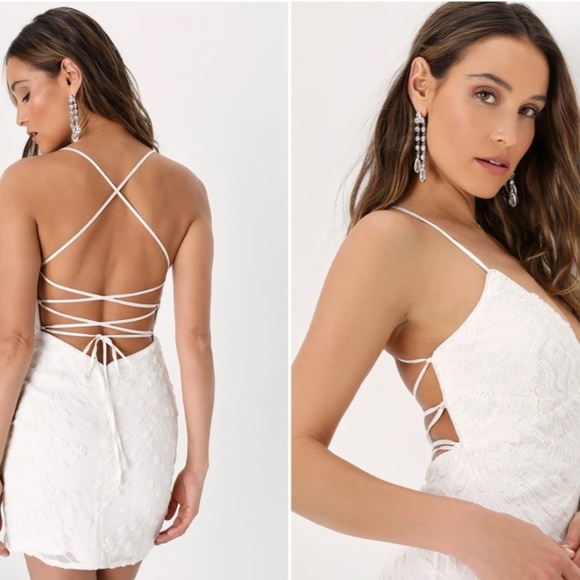 LULU's Chic Bachelorette Engagement Bridal Sexy Shimmer Floral Sequin Mini Dress - Picture 4 of 6